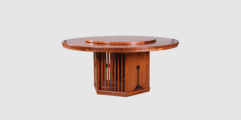 达坂城中式餐厅装修天地圆台餐桌红木家具效果图